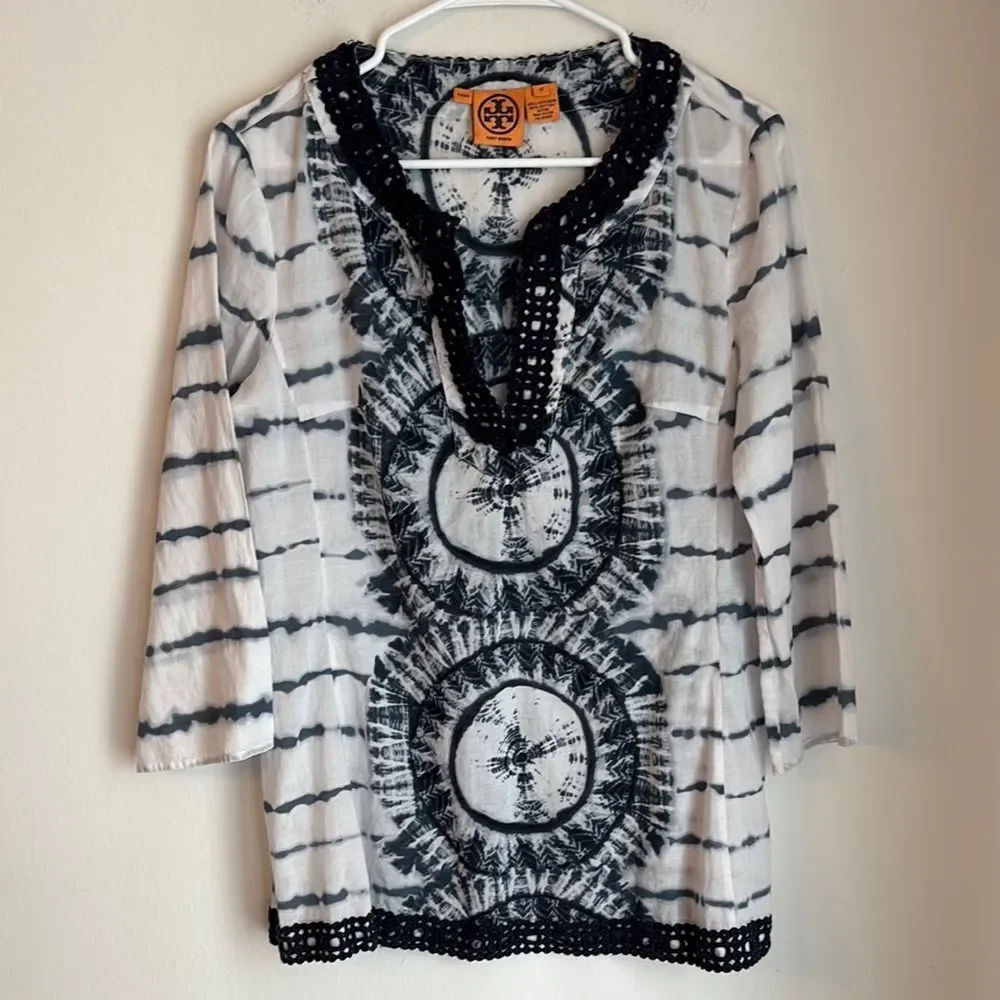 Tory Burch Women’s tie dye navy blue & White Women's Tunic cover up size 12 Read